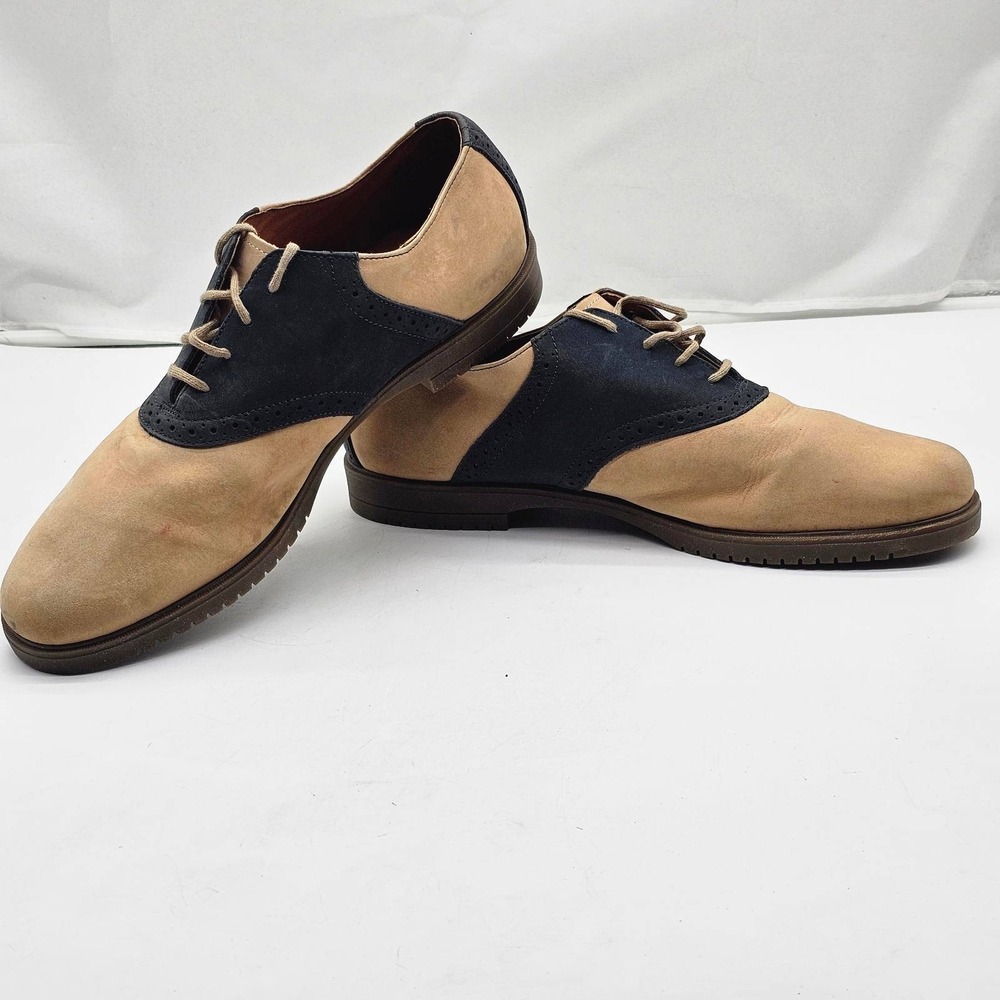 G.H. Bass & Co. Saddle Shoes Men Size 13 M Tan Navy Leather Brogue Preppy Oxford